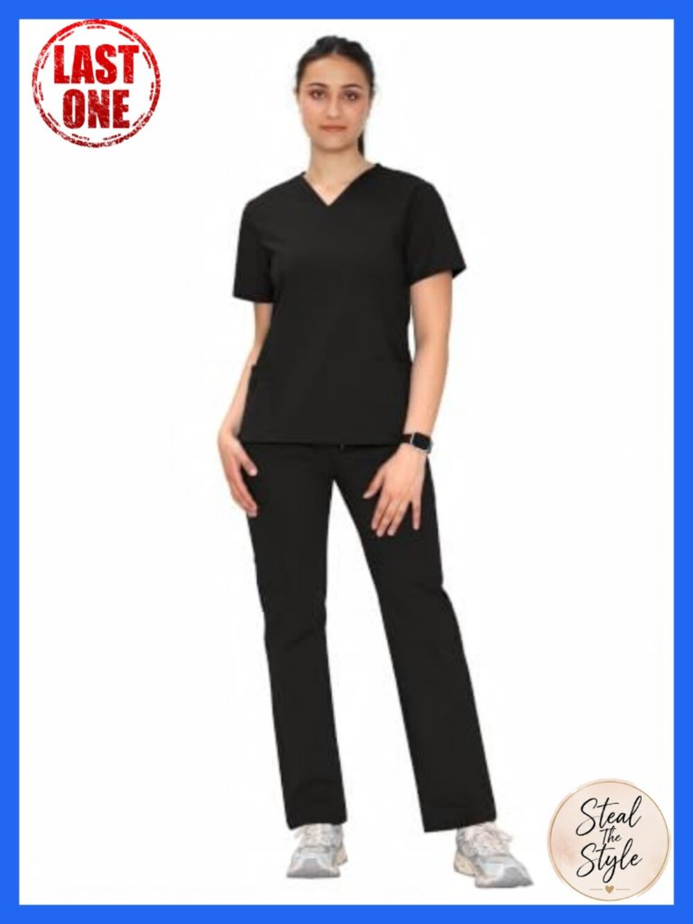 Women's Scrub Set V-Neck Top Straight Leg Pants 10 Pockets Medical Uniform